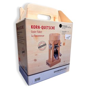 Bild 1 zu Artikel Eschenfelder Kornquetsche mit Holztrichter, Säulen+Kurbelgriff aus Eschenholz und Tischklemme 